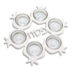 Pomegranate Shaped Pesach Seder Plate with Six Glass Bowls - White