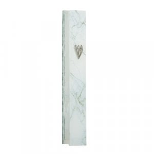Glass Mezuzah Case with White and Gray Marble Design