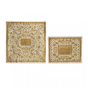 Yair Emanuel Embroidered Silk Floral Matzah & Afikoman Cover, Sold Separately - Gold