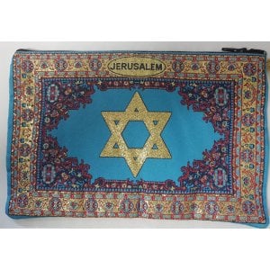 Embroidered Fabric Large Purse or Wallet, Star of David - Blue