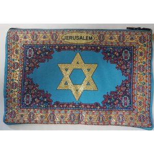 Embroidered Fabric Large Purse or Wallet, Star of David - Blue