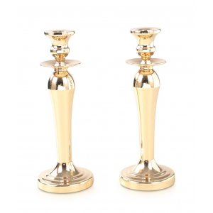 Stainless Steel Gold Candlesticks, Gleaming Smooth Surface - Medium Height