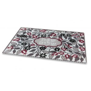 Dorit Judaica Tempered Glass Challah Board, Red Pomegranates - Shabbat Shalom