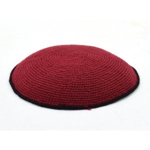 Deep Maroon with Black Border - Hand Knitted DMC Cotton Kippah