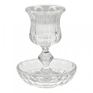 Crystal Glass Kiddush Cup and Tray - Decorative Stem Shape