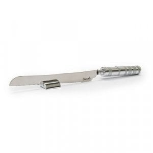Yair Emanuel Stainless Steel Challah Knife with Stand - Decorated Silver Handle