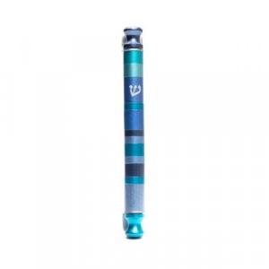 Yair Emanuel Anodized Aluminum Cylinder Mezuzah Case, Stripes  Shades of Blue