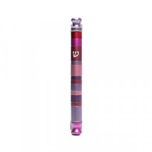 Yair Emanuel Anodized Aluminum Round Mezuzah Case - Maroon and Pink Stripes