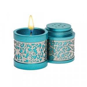 Yair Emanuel Compact Havdalah Spice Box and Candle Holder, Cutouts - Turquoise