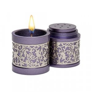 Yair Emanuel Compact Havdalah Spice Box & Candle Holder, Cutout Design - Purple