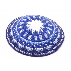 Hand Knitted Premium DMC Cotton Kippah - Blue and White Design