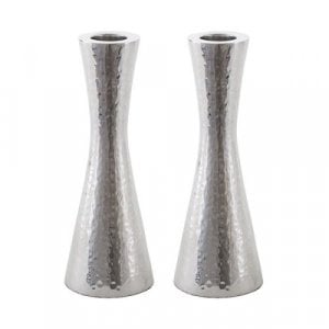 Yair Emanuel Cone Shape Candlestick in Hammered Silver - Choice of 3 sizes