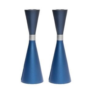 Yair Emanuel Large Cone Shaped Candlesticks with Band - Two Tone Blue