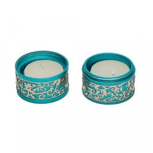 Yair Emanuel Compact Travelling Candlesticks, Cutout Pomegranates - Turquoise