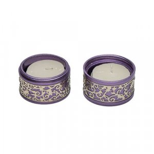 Yair Emanuel Compact Travelling Candlesticks, Cutout Pomegranates - Purple