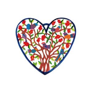 Yair Emanuel Hand Painted Heart Wall Hanging � Birds and Pomegranates, 2 Sizes