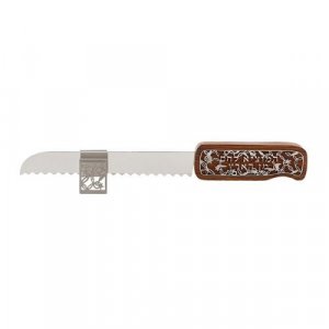 Yair Emanuel Challah Knife and Stand with Decorative Handle - Maroon