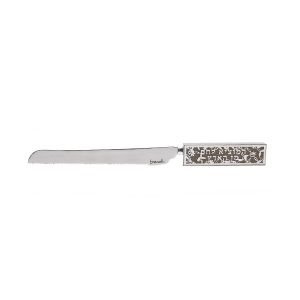 Yair Emanuel Challah Knife, Cutout Pomegranates with Bread Blessing Words  Gray