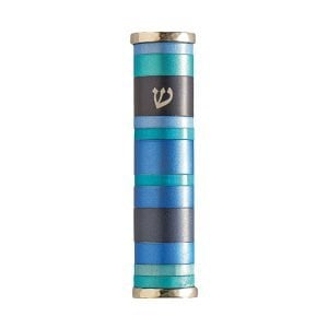 Yair Emanuel Wide Rounded Anodized Aluminum Mezuzah Case - Blue Stripes
