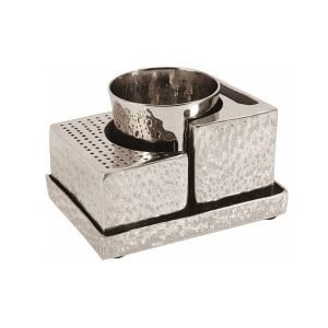Yair Emanuel Modular Take-Apart 4 Piece Havdalah Set - Hammered Silver Nickel