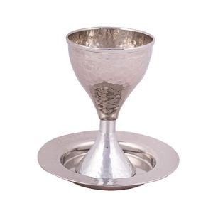Yair Emanuel Contemporary Hammered Metal Kiddush Cup Set – Silver Band