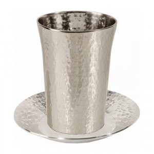 Yair Emanuel Kiddush Cup and Plate, Unadorned  Hammered Nickel