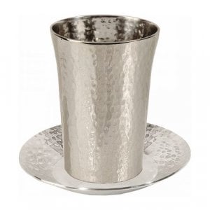 Yair Emanuel Kiddush Cup and Plate, Unadorned – Hammered Nickel
