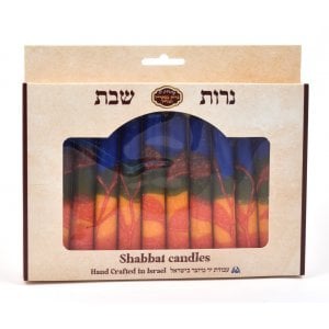 Decorative Handmade Galilee Shabbat Candles - Red, Orange and Blue with Streaks