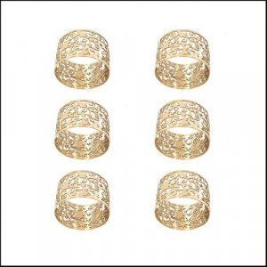 Yair Emanuel Six Napkin Serviette Rings, Cutout Pomegranates - Gold