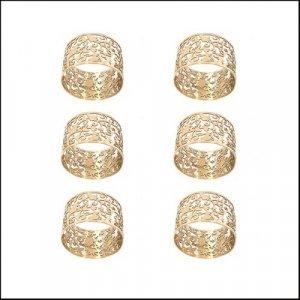 Yair Emanuel Six Napkin Serviette Rings, Cutout Pomegranates - Gold
