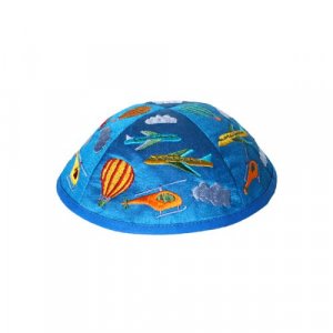 Yair Emanuel Kippah for Children – Embroidered Airplanes on Blue