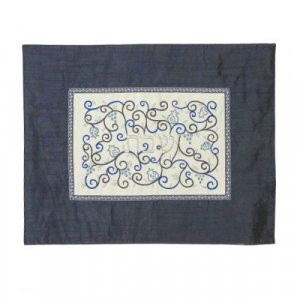 Yair Emanuel Embroidered Challah Cover, Swirling Pomegranates - Blue on Blue