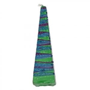 Galilee Style Handmade Pyramid Havdalah Candle – Purple Bands on Green