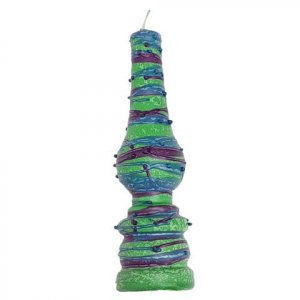 Galilee Style Handmade Lamp Havdalah Candle with Wax Threads - Green and Purple