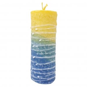 Decorative Handcrafted Pillar Havdalah Candle, Blue Green and Lemon - Various Sizes