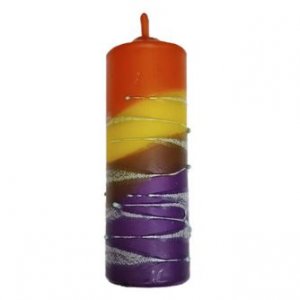 Decorative Handmade Pillar Havdalah Candle, Orange and Purple - Choice of Sizes