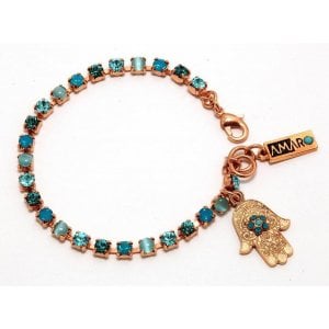 Amaro Handcrafted Bracelet – Small Blue Square Stones with Blue Palm Hamsa