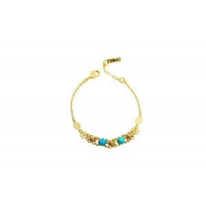 Amaro Handcrafted Gold Plate Bracelet - Turquoise Stones and Crystals