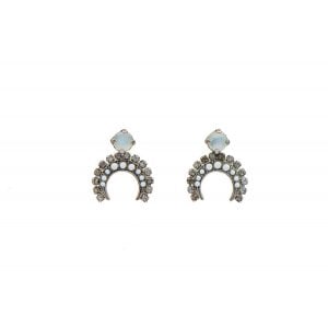 Amaro Handcrafted Half Moon Earrings - Silver Pearl and Moonstone