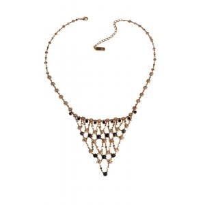Amaro Handmade Necklace, Semi-Precious Black Gems in Flower Lace Collar Design
