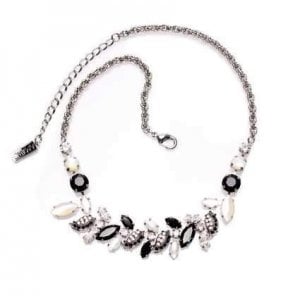 Amaro Handmade Necklace, Black and White Semi Precious Stones - Leaf Shapes