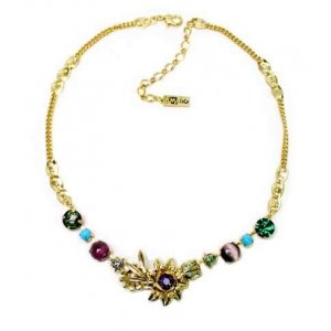 Amaro, Gold Plated Necklace with Colorful Semi Precious Stones - Indian Style