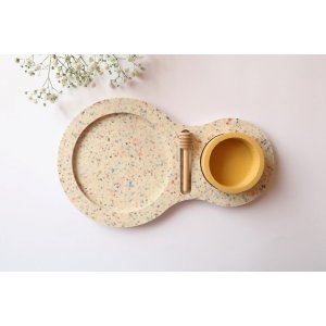 Graciela Noemi Handcrafted Terrazzo Design Apple Tray and Yellow Honey Bowl