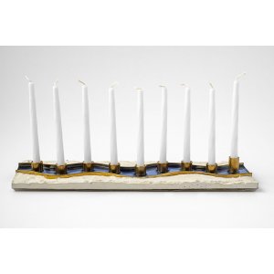 Graciela Noemi Handcrafted Fire and Water Design Chanukah Menorah