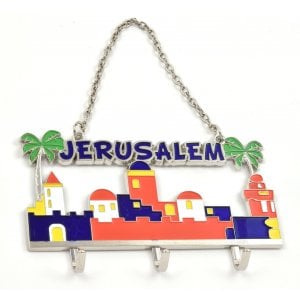 Wall Key Hanger with Chain, Jerusalem Landscape - Colorful