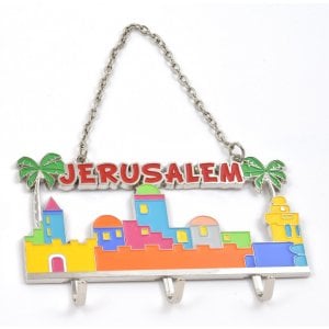 Wall Key Hanger with Chain, Jerusalem Landscape - Colorful Pastels