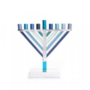 Yair Emanuel Chabad Chanukah Menorah, Shades of Blue - 7 Inches High