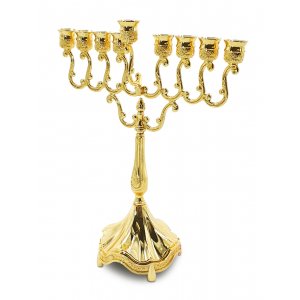Decorative Gold Chanukah Menorah, Swirls and Engraved Flowers - 11 Inches High