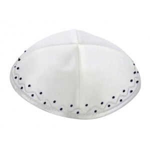 White Satin Kippah with Silver edging and Dotted Border