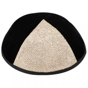 Black Velvet Kippah with Gold Panel